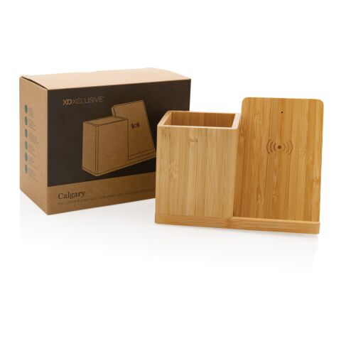 Calgary FSC® bamboo 10W wireless charger brown | No Branding | not available | not available