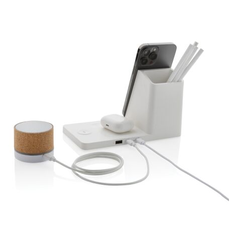 Ontario recycled plastic &amp; bamboo 3-in-1 wireless charger white | No Branding | not available | not available