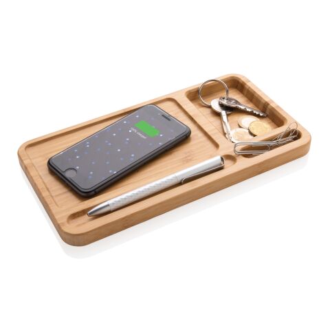 Bamboo desk organiser 5W wireless charger brown | No Branding | not available | not available