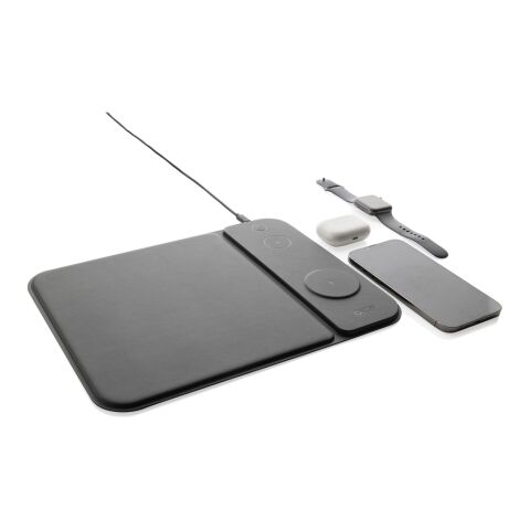 Swiss peak RCS recycled PU 15W 3 in 1 charging mousepad black | No Branding | not available | not available