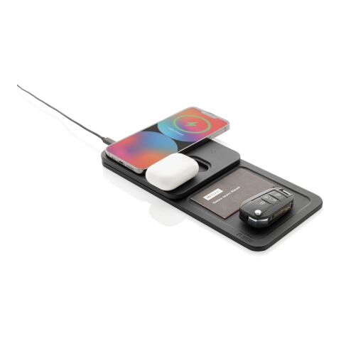 Swiss Peak 3 in 1 RCS recycled PU wireless charger desk tray black | No Branding | not available | not available