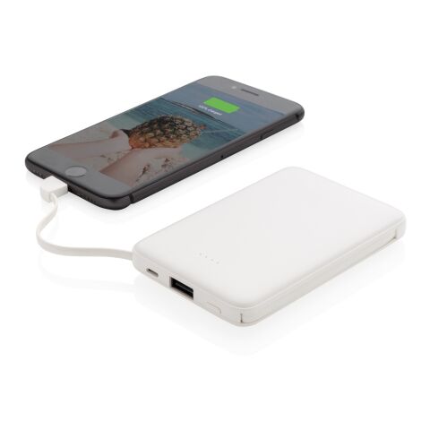 5.000 mAh Pocket Powerbank with integrated cables white | No Branding | not available | not available