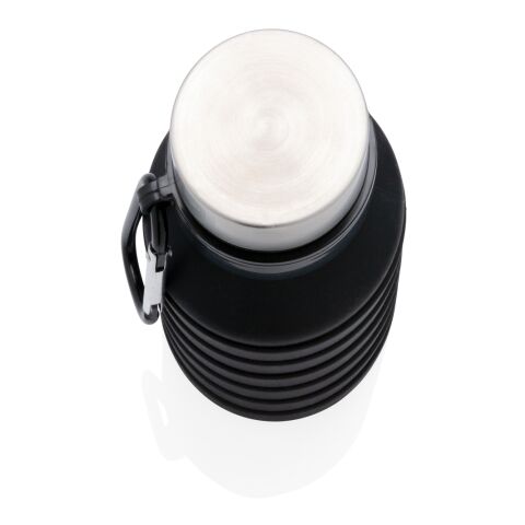 Leakproof collapsible silicone bottle with lid black | No Branding | not available | not available