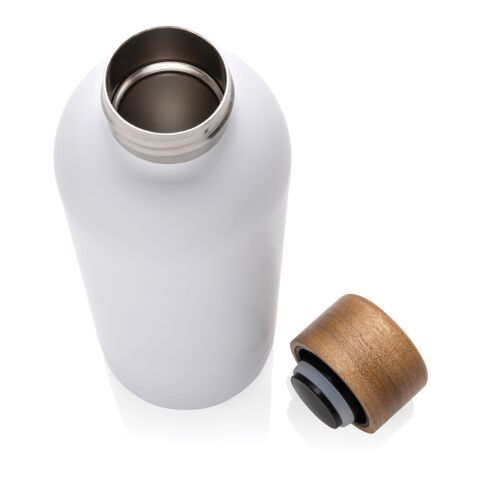 Wood RCS certified recycled stainless steel vacuum bottle White | No Branding | not available | not available