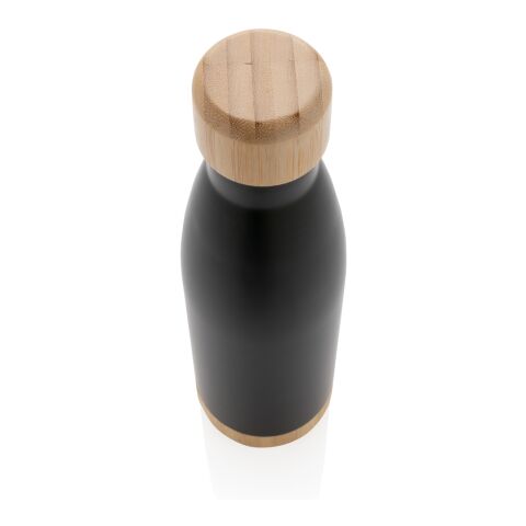 Vacuum stainless steel bottle with bamboo lid and bottom black | No Branding | not available | not available
