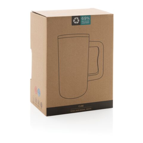 Cube RCS certified recycled steel mug 800ml white | No Branding | not available | not available