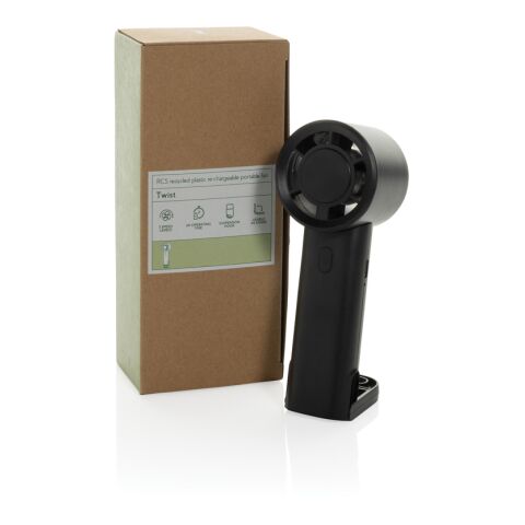 Twist RCS recycled plastic re-chargeable portable fan black | No Branding | not available | not available