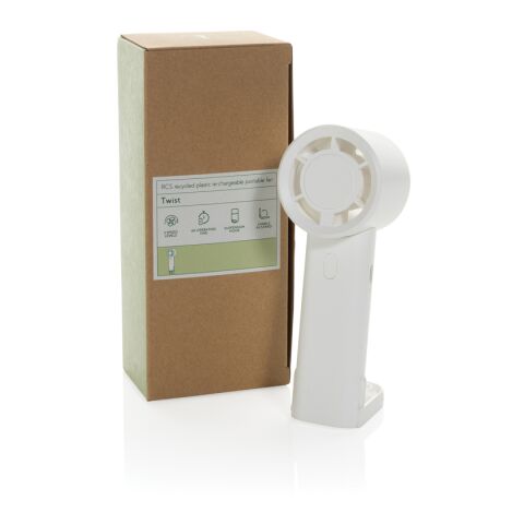 Twist RCS recycled plastic re-chargeable portable fan White | No Branding | not available | not available