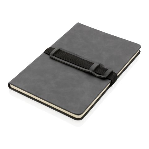 Deluxe hardcover PU notebook A5 with phone and pen holder grey | No Branding | not available | not available