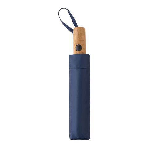 Kaycey 21" AWARE™ RPET Acacia wood mini auto open umbrella navy | No Branding | not available | not available