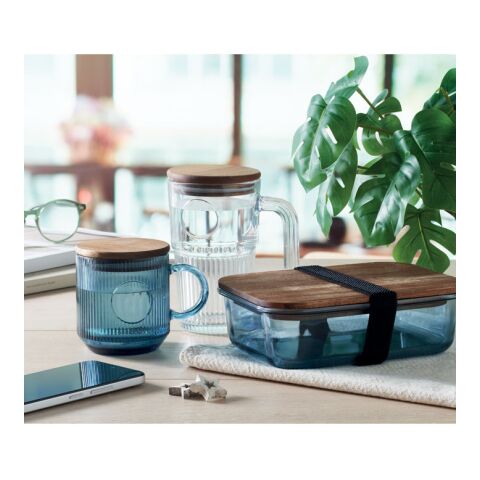Ribbed glass mug 300ml transparent/blue | No Branding | not available | not available
