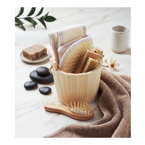 Bath gift set in wooden bucket wood