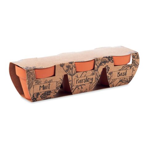 Terracotta 3 herb pot set wood | No Branding | not available | not available | not available