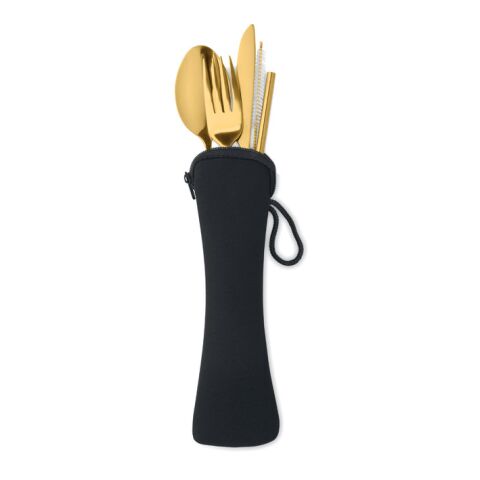 Cutlery stainless steel set &amp; black pouch gold | No Branding | not available | not available | not available