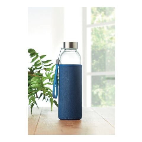 Glass bottle in denim look pouch 500 ml blue | No Branding | not available | not available | not available