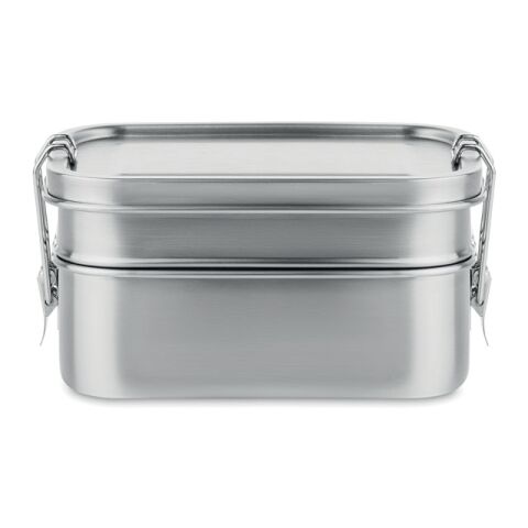 Stainless steel lunch box with  2 compartments matt silver | No Branding | not available | not available | not available