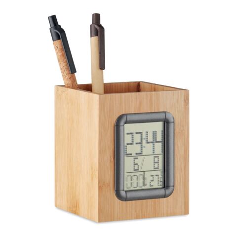 Bamboo penholder and LCD clock wood | No Branding | not available | not available