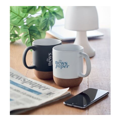 Matt ceramic cork mug 300 ml white | No Branding | not available | not available