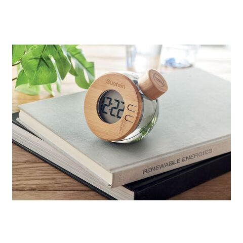 Water powered bamboo LCD clock transparent/grey | No Branding | not available | not available | not available