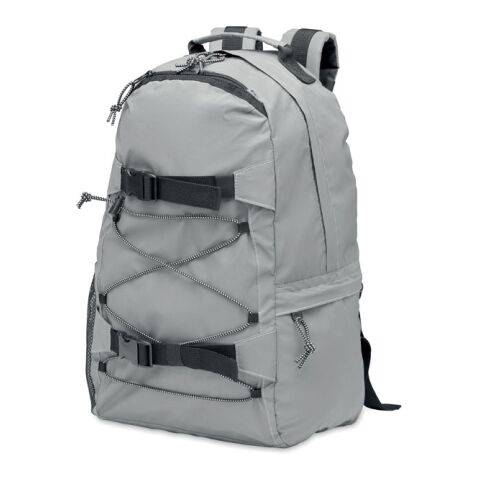 Sporty reflective backpack 190T with front cord matt silver | No Branding | not available | not available