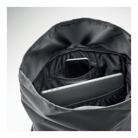 600D RPET rolltop backpack black | No Branding | not available | not available | not available