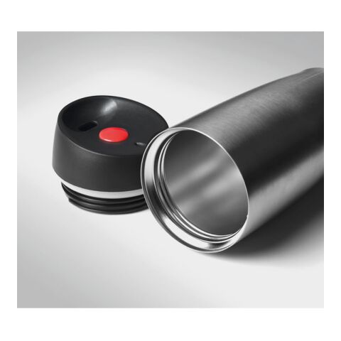 Double wall travel cup 350 ml with push function lid matt silver | No Branding | not available | not available | not available