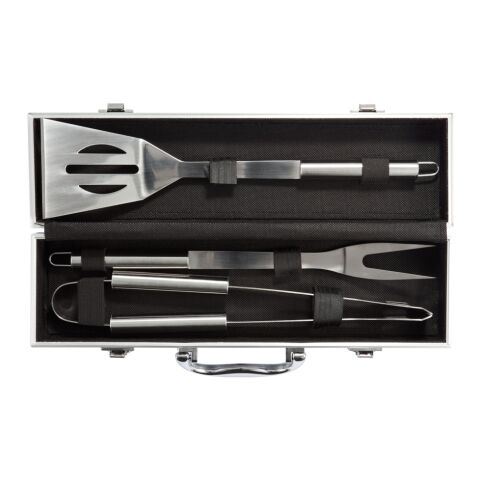 3pcs BBQ set in aluminium box silver-black | No Branding | not available | not available