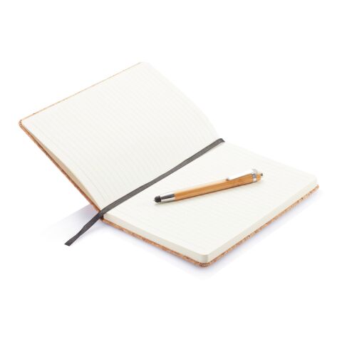Cork A5 notebook with bamboo pen including stylus brown | No Branding | not available | not available