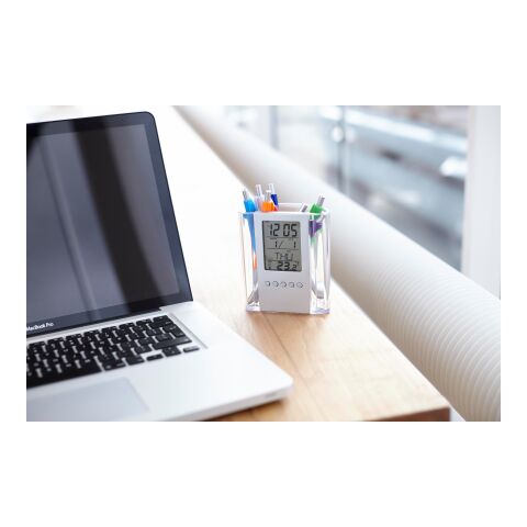 Pen holder with clock Carter, ABS black/silver | No Branding | not available | not available