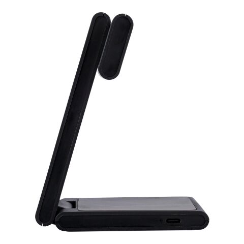 Recycled ABS 3-in-1 magnetic wireless charger Valerio black | No Branding