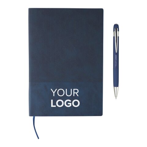 Recycled PU notebook (A5) and ballpen set Tarek blue