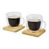 Manti 2-piece 250 ml double-wall glass cup with bamboo coaster Standard | White-Natural | Not applicable | No Branding | not available | not available