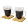 Manti 2-piece 350 ml double-wall glass cup with bamboo coaster Standard | White-Natural | Not applicable | No Branding | not available | not available