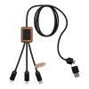 SCX.design C38 3-in-1 rPET light-up logo charging cable with squared wooden casing Solid black-Wood | not available | No Branding | not available | not available