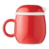 Ceramic mug with lid 370 ml red | No Branding | not available | not available