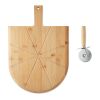 Bamboo pizza board & cutter wood