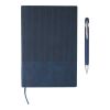 Recycled PU notebook (A5) and ballpen set Tarek blue | No Branding | not available | not available