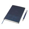 Recycled PU notebook (A5) and ballpen set Tarek blue
