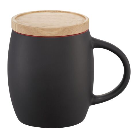 Hearth 400 ml ceramic mug with wooden coaster Solid black-Red | not available