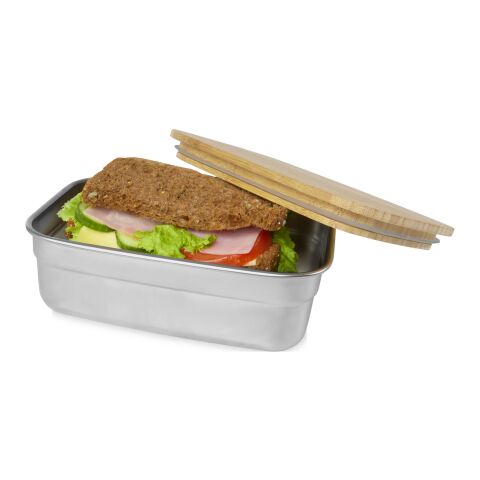 Tite stainless steel lunch box with bamboo lid Standard | Natural-Silver | 1-color Pad Print | lid | 55 mm x 55 mm
