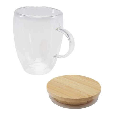 Leona 350 ml glass cup with bamboo lid Standard | White | No Branding | not available | not available