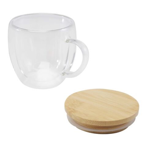 Lenora 250 ml glass cup with bamboo lid Standard | White | No Branding | not available | not available
