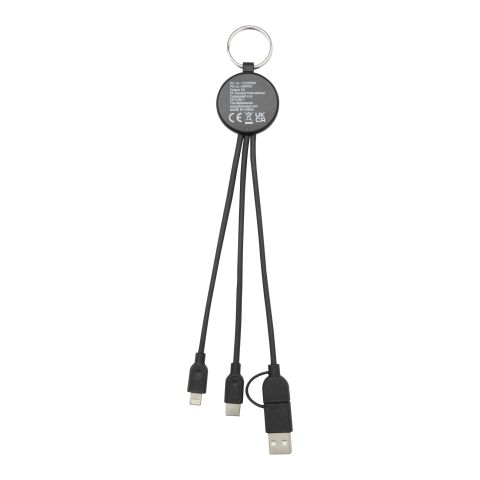Tecta 6-in-1 recycled plastic/bamboo charging cable with keyring Standard | Solid black | No Branding | not available | not available