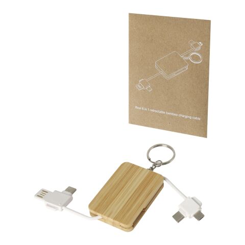 Reel 6-in-1 retractable bamboo key ring charging cable Standard | Natural | No Branding | not available | not available