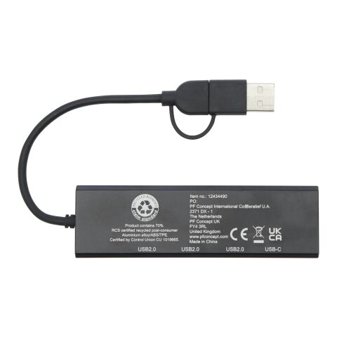 Rise RCS recycled aluminium USB 2.0 hub Standard | Solid black | No Branding | not available | not available