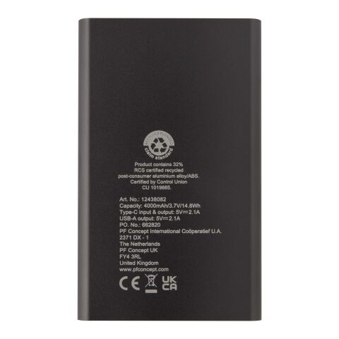 Pep 4000 mAh Type-C recycled aluminium power bank Standard | Titanium | not available | No Branding | not available | not available