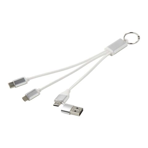 Metal 4-in-1 recycled aluminium charging cable with keychain Standard | Matted silver | not available | No Branding | not available | not available