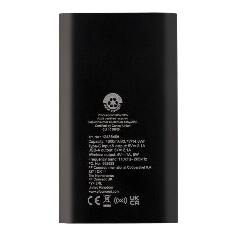 Juice 4000 mAh Type-C recycled aluminium wireless power bank Solid black | not available