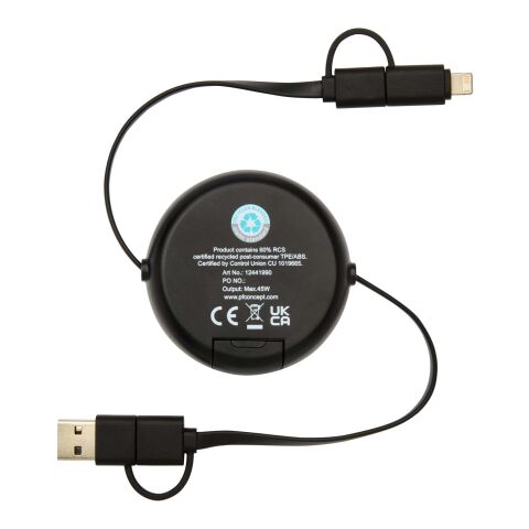 Chechia 5-in-1 recycled plastic 100 cm retractable data sync and 45W fast charge cable Standard | Black | No Branding | not available | not available