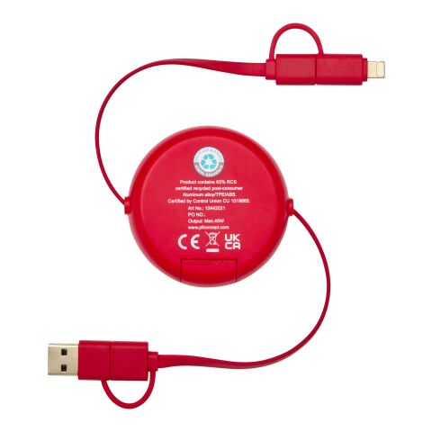 Alasia 5-in-1 100 cm recycled plastic and aluminium retractable data sync and 45W fast charge cable Red | not available